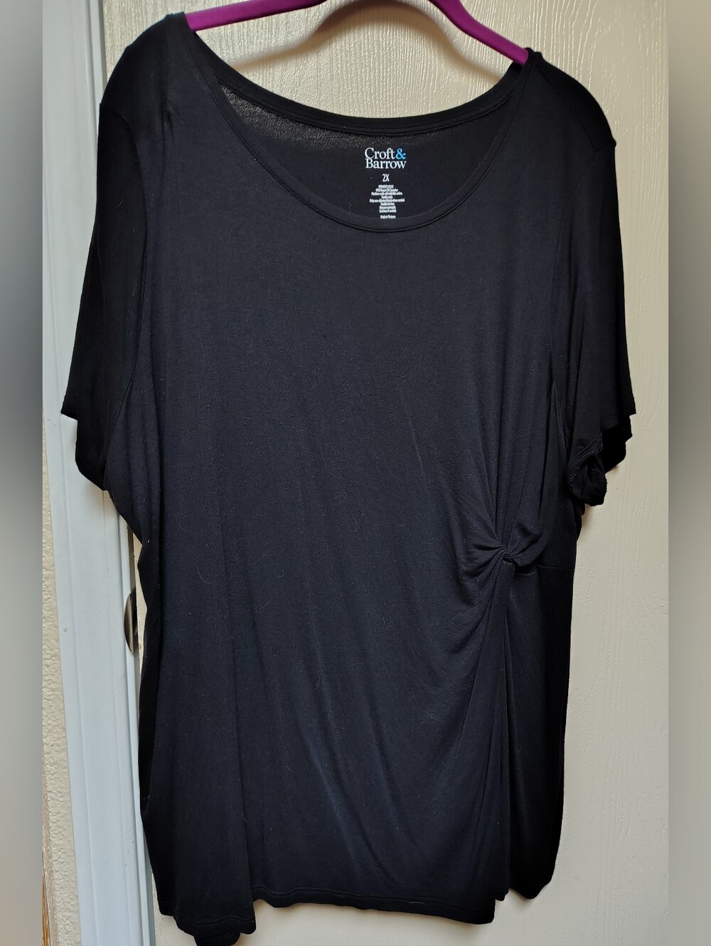 croft & barrow Black Short-Sleeve Knot-Accent Tee